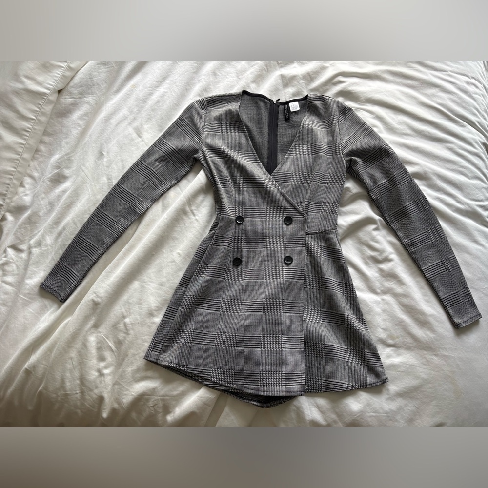Divided Gray Plaid Midi Dress